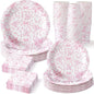 LemonRoad 150 Pcs Pink Bow Floral Disposable Plates and Napkins Bow Coquette by Unknown