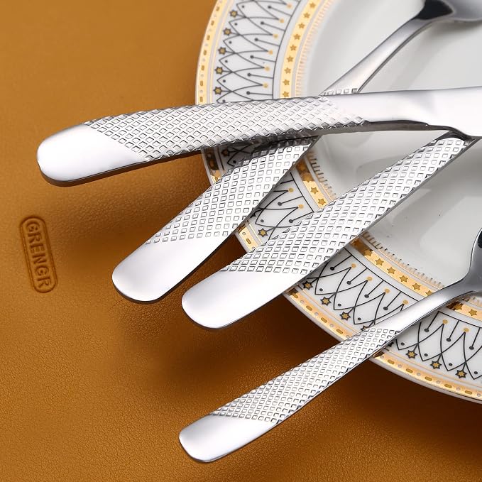 Modern Silverware Hammered 20 Piece Stainless Steel Flatware Set - Image 5