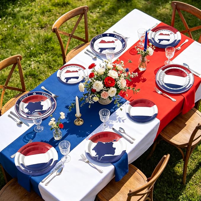 France French Flag Paper Plates and Napkins Party Supplies, Serves 60 | 180Pcs - Image 7