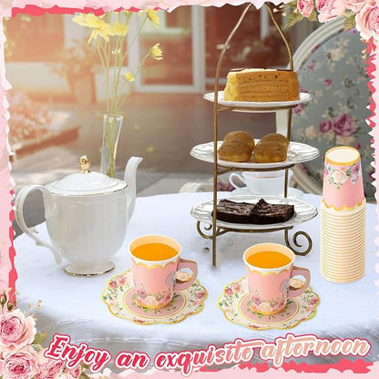 Tioncy 100 Pcs Tea Party Decorations Include 50 Pieces 9 oz Paper Tea Cups - Image 7