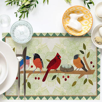 Seliem Spring Birds Tree Branches Placemats Set of 4 | Cardinal Bluebird - Image 4