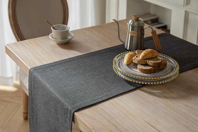 Burlap Style Farmhouse Table Runner, 14x90 Inches Graphite Grey | Thick Durable - Image 4