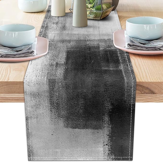 Black Grey Table Runners Rustic Farmhouse Linen Table Runners Abstract Art by AILUER