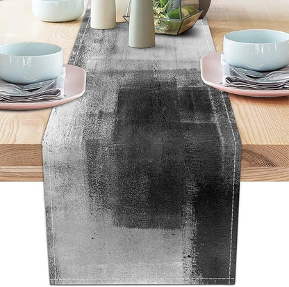 Black Grey Table Runners Rustic Farmhouse Linen Table Runners Abstract Art by AILUER