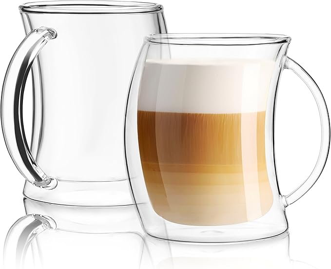 JoyJolt Caleo Collection Double Wall Insulated Glass Coffee Cups -13-Ounces by JoyJolt