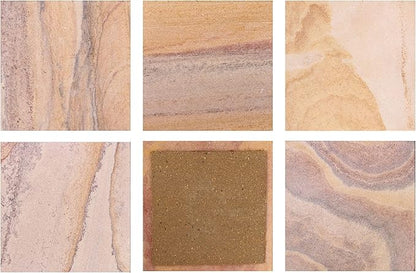 Sandstone Water Absorbent Hand Crafted Square Coasters for Drinks - 4 Inches Wide Thirsty Stone Bar/Drink Coasters- Made from Rainbow Sandstone (Set of 6 with Holder)