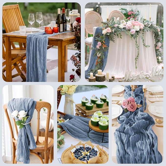 Cheesecloth Table Runner Dusty Blue 10FT Boho Gauze Table Runners | 120 Inch - Image 7