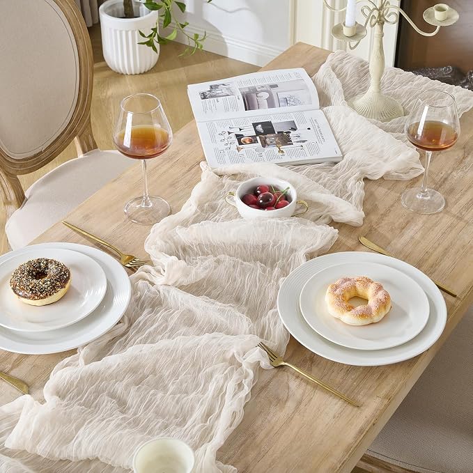 3 Pack Cream White Cheesecloth Table Runners, 120 Inch 10Ft Ivory Gauze Table - Image 4