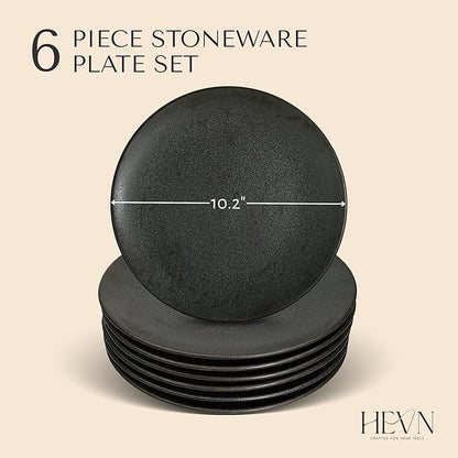 HEVN 6 Piece 10.2” Stoneware Dinnerware Set – Modern Dinner Plates Set of 6, Dishwasher & Microwave Safe Dish Set, Durable Dinnerware Sets for Everyday Use