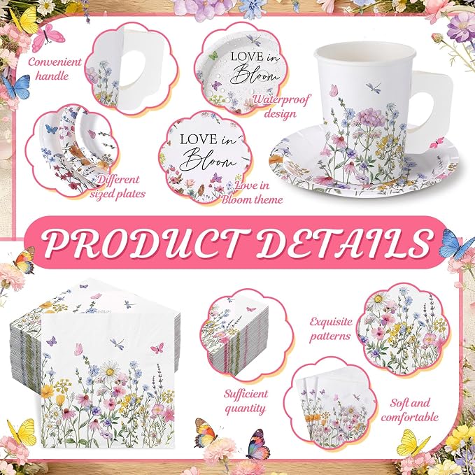 Pickmesh 252 Pcs Love in Bloom Tea Party Supplies - Image 3