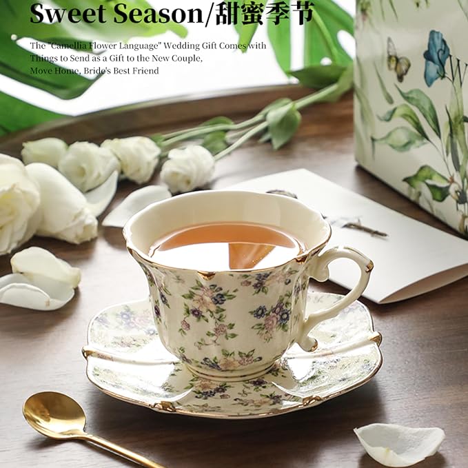 TATSUMI Country Roses 18 Peices Bone China Tea Cup And Saucer Set, English - Image 4