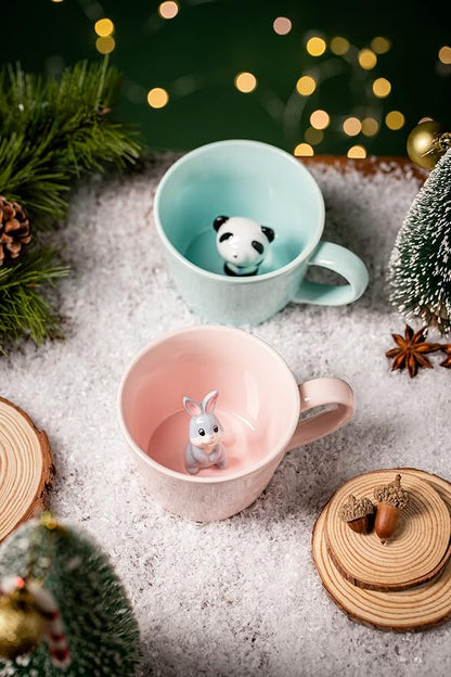 DIHOclub Rabbit Ceramic Cup Hidden 3D Animal Inside Mug, Cute Cartoon Bunny - Image 4