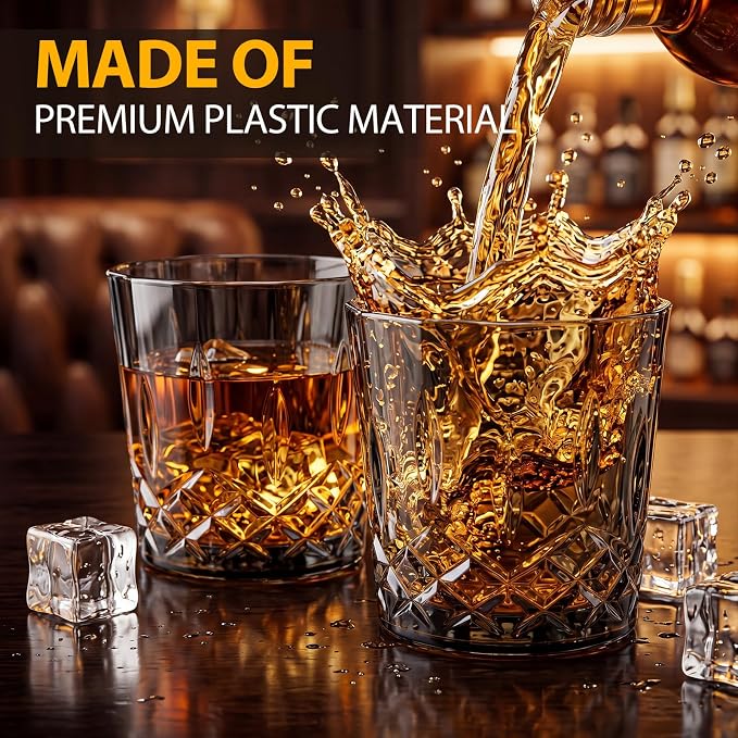 Yungyan 24 Pcs Plastic Clear Whiskey Glasses, 10 oz Unbreakable Reusable Old - Image 3