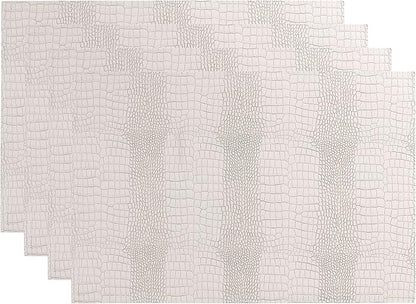 Waterproof PU Placemats, Faux Leather Hardboard Place Mats, Set of 4 Table Mats, Easy to Clean, Heat & Stain Resistant for Office Conference Table, Dining Home Decor, White