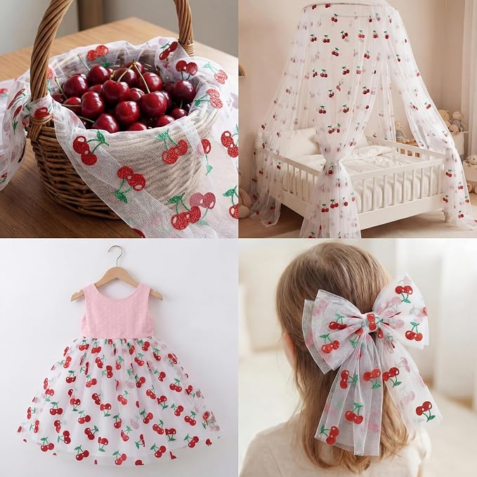 4 Pcs Cherry Table Runners 29 x 70 Inch Glitter Cherry Tulle Lace Table Runner - Image 5