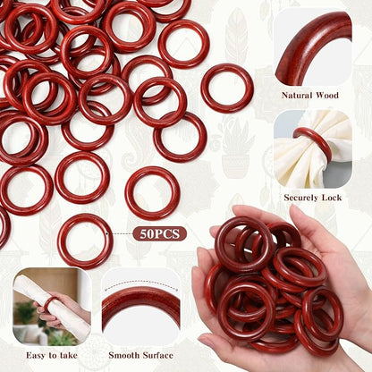 Thenshop 50 Pcs Decorative Wooden Napkin Rings Bulk Exquisite Round Dining - Image 3