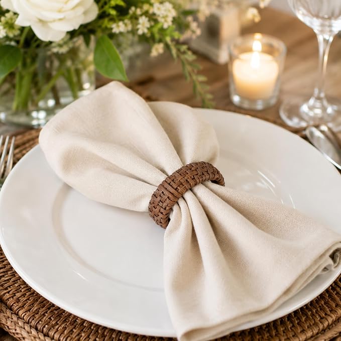 Cane Napkin Rings, Dark Brown, lacquered finish, 2.25x2.25x0.5 in, holds cloth - Image 7