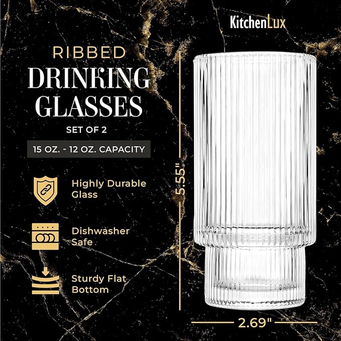 Kitchen Lux Ribbed Drinking Glasses - Image 2
