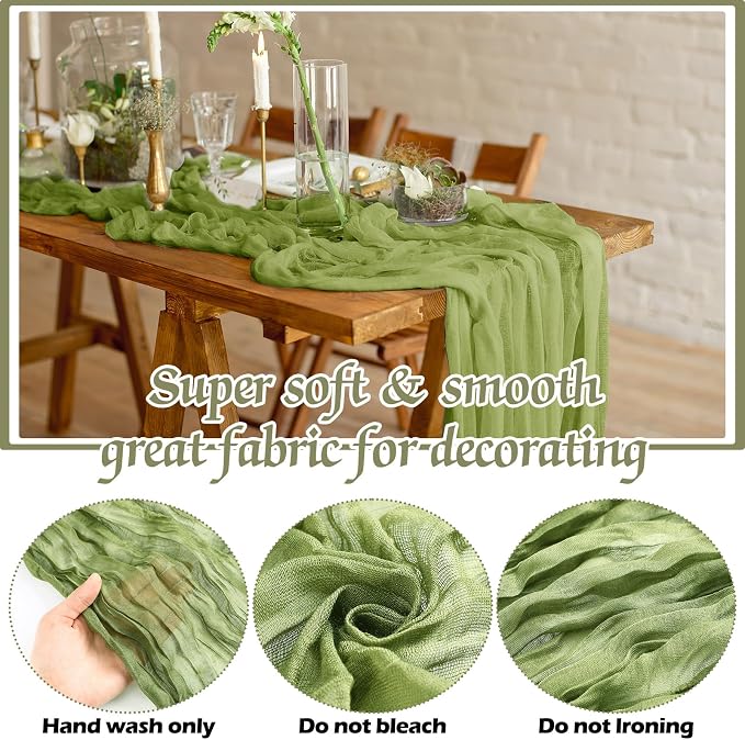 12 Pcs Gradient Green Cheesecloth Gauze Table Runners | Boho Wedding Decor - Image 4