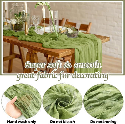 12 Pcs Gradient Green Cheesecloth Gauze Table Runners | Boho Wedding Decor - Image 4