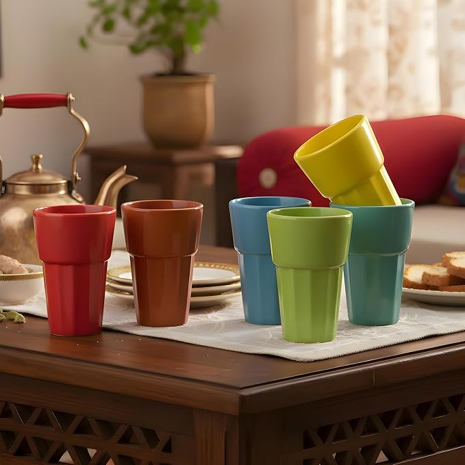 Multicolor Ceramic Kulhad Tea Cups Set of 6, Handmade Chai Cups | Desi Kulhad - Image 5