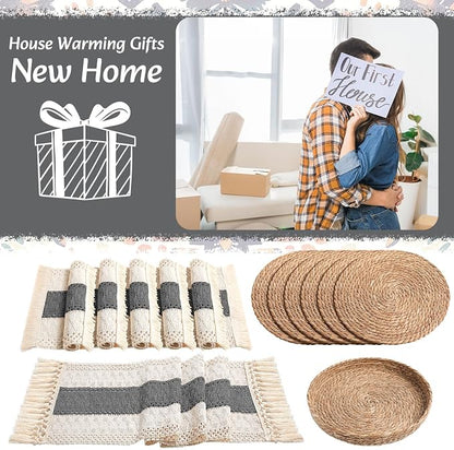 Boho Placemats 4/6/8 Set of Round Woven Placemat Macrame Style Bicolor - Image 7