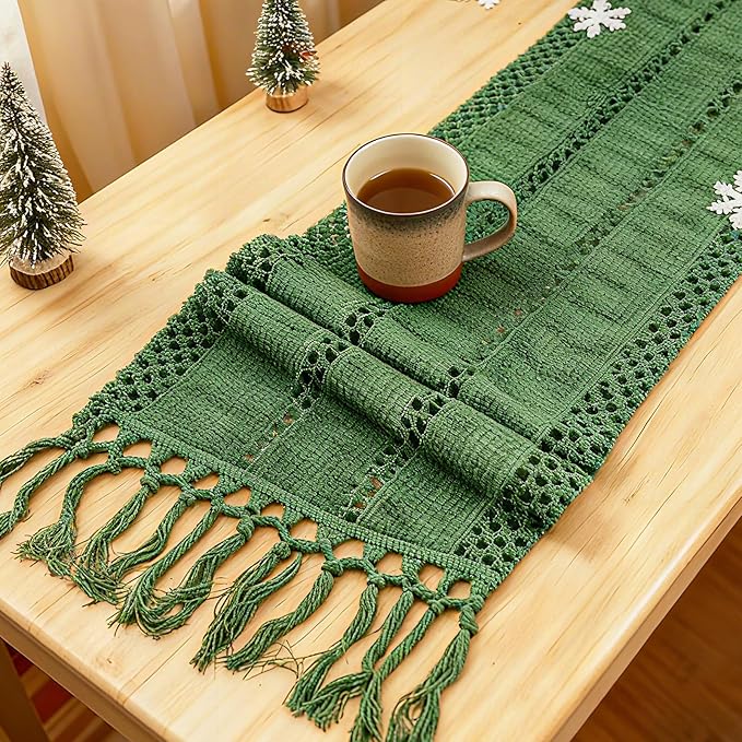 Sage Green Boho Table Runner for Home Decor 72 Inches Long by Niviy