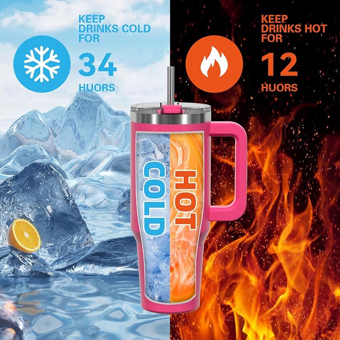 30 oz Tumbler with Handle, Tumbler with Lid and Straw, Double Wall Insulated - Image 2
