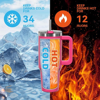 40 oz Tumbler with Handle, Tumbler with Lid and Straw, Double Wall Insulated - Image 2