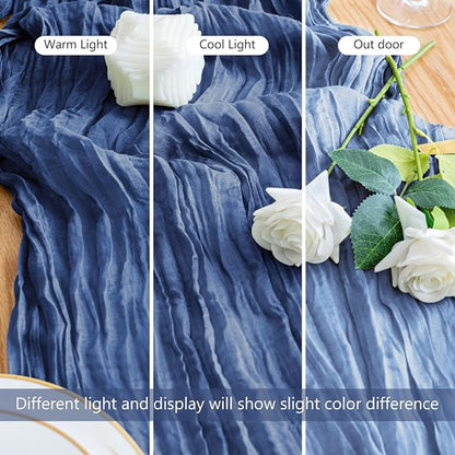 Cheesecloth Table Runner 10FT Blue Boho Gauze Rustic Sheer Runners | Cheese - Image 5