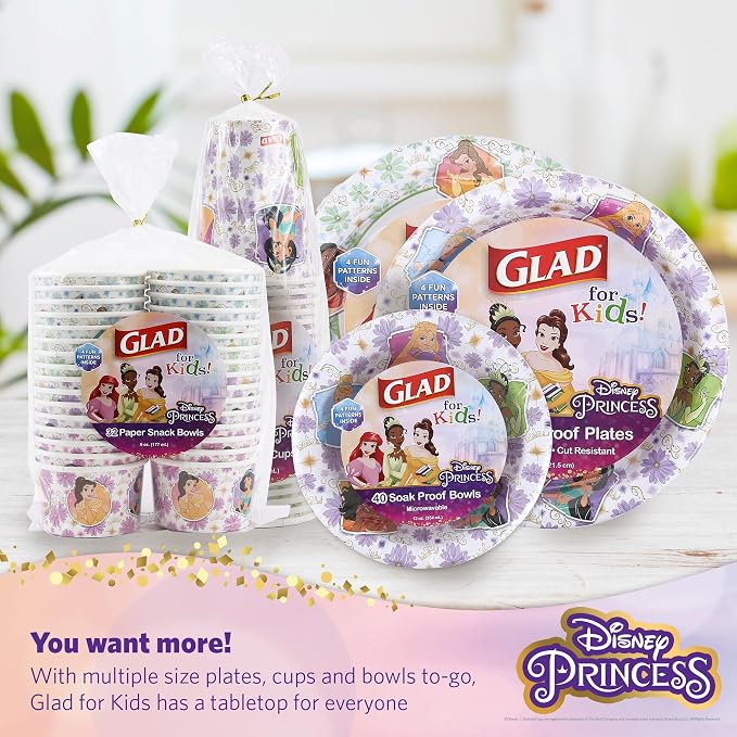 Glad Disney Princess Disposable Snack Bowls, Floral Frames, 6 Oz, soak-proof - Image 6