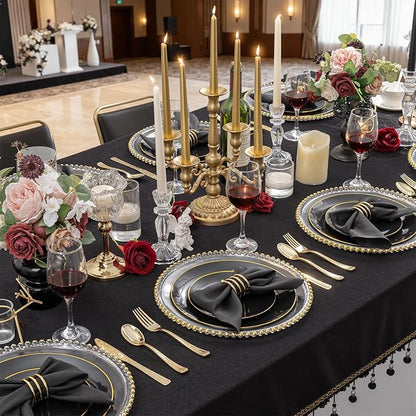 KIRE 100PCS Black and Gold Plates - Black Plastic Plates Disposable with Gold Rim for Halloween Party/Wedding/Birthday Include 50Pcs 10.25inch for Dinner and 50Pcs 7.5inch for Dessert/Salad