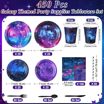 450 Pcs Space Galaxy Tableware Set Decorations, Serves 50 | Starry Paper Plates - Image 2