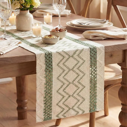 Artoid Mode Sage Green Stripe Diamond Woven Table Runner 12x48 Inch | Holiday by ArtoidMode