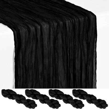 Showgeous 4 Pack Black Cheesecloth Table Runner, 17 x 108 Inches | Boho by Showgeous