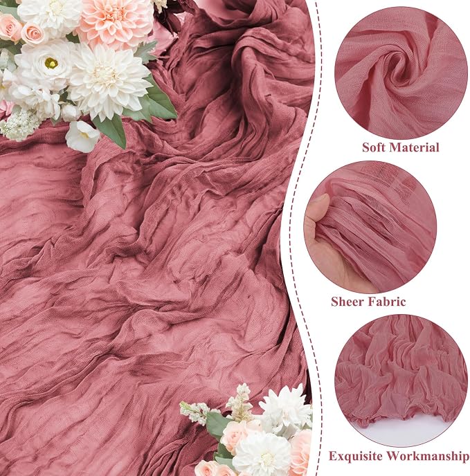 20 Pack Dusty Rose Cheesecloth Table Runner 10FT Long Boho Gauze Fabric Table - Image 3