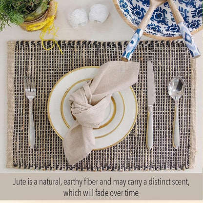 Natural Jute & Black Placemats, 13x19 Inch Dining Table Placemats - Image 2