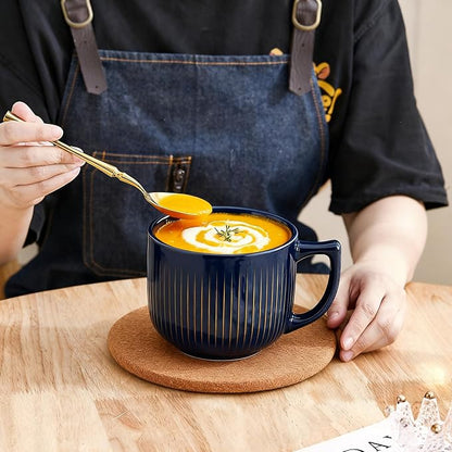 Ceramic Soup Bowl with Handle & Lid, 32oz Microwave Ramen Bowl Vintage Blue | - Image 7