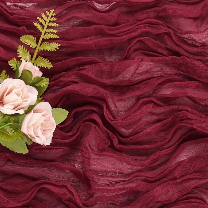 6 Pieces Burgundy 10FT Cheesecloth Table Runner Boho Gauze Fabric Table Runner - Image 5