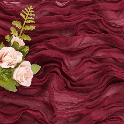 Burgundy 10FT Cheesecloth Table Runner Boho Gauze Fabric Table Runner Rustic - Image 5