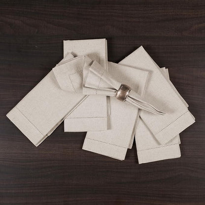 Bedding Craft Linen Flax Cotton Cloth Dinner Napkins Set of 12 – 18x18 Natural Fabric with Hemstitched Mitered Corners – Machine Washable Wedding, Cocktail & Party Table Napkins