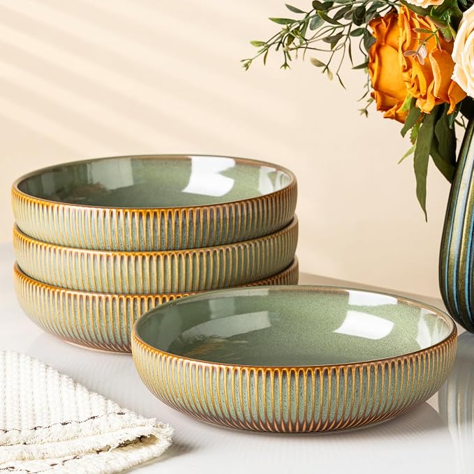 8.5" Ceramic Pasta Bowls Set of 4, Salad Bowls | Versatile Serving Bowls by TheTerra