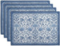 Blue Floral Boho Placemats Set of 4, 12x18 Inch Vintage Chinoiserie Block Print Place Mats Seasonal Spring Summer Rustic Farmhouse Table Mats for Party Kitchen Dining Outdoor Indoor Decor
