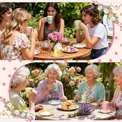 125 Pcs Tea Party Favors Set Floral Paper Teacups - Image 6