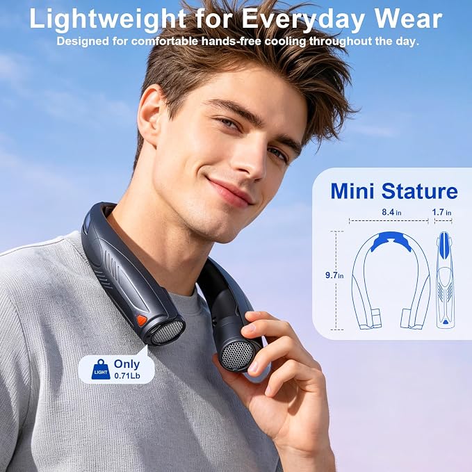 Portable Neck Fan with Reading Light, 6-Speed Wearable Fan, 6000mAh USB-C - Image 5