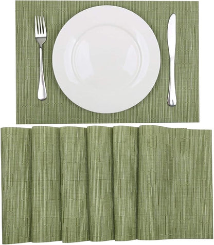 SHACOS Placemats Set of 6 Woven Vinyl Place Mats for Dining Table Wipe Clean Non Slip Christmas Table Mats (6, Olive Green)