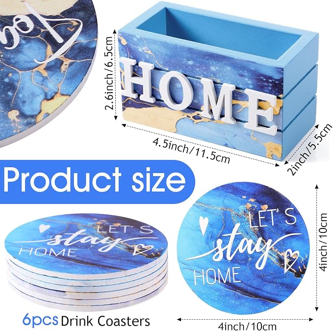 Queekay Coasters Set of 6 House Warming Gifts New Home Wooden Farmhouse Drink - Image 2