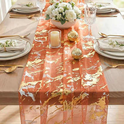 Artoid Mode Marble Pattern Orange Gauze Table Runner 10FT, Glitter Metallic - Image 6