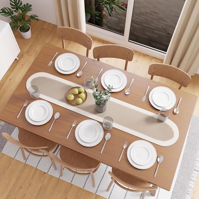 Encasa XO Dining Table Runner, Handmade Ribbed Cotton 12"x54" Beige & Off White - Image 4
