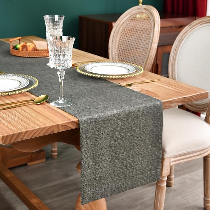 NEWISHER Farmhouse Rustic Faux Linen Dark Grey Table Runner 13x72inch | Dark by Newisher